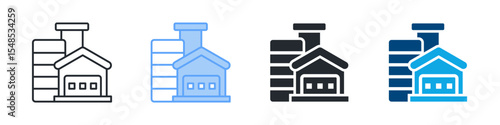 Factory Icon Set Multiple Style. Designed In Outline, Blue, Glyph, Dual Tone