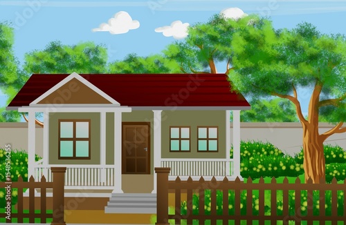  house background illustration for 2d cartoon animation.
