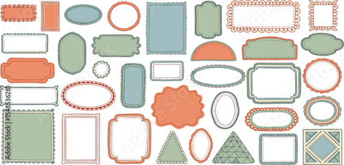 Collection of hand drawn colorful wavy frames different shapes. Summer decorative frames. Modern trendy borders for wedding invitation, birthday card, social media template.