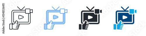 Media Icon Set Multiple Style. Designed In Outline, Blue, Glyph, Dual Tone