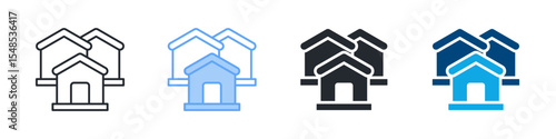 Housing Icon Set Multiple Style. Designed In Outline, Blue, Glyph, Dual Tone