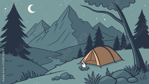 Mountain adventures await with summer camping amidst the trees and sky