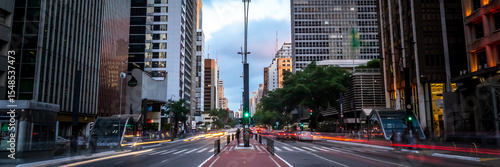 Paulista Avenue, financial center of the city and one of the main places of Sao Paulo, Brazil. Web banner.
