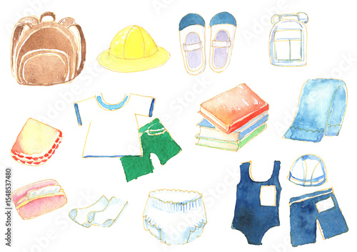 Konstfotografi 幼児・小学生の登園登校準備アイテム｜水彩で描いた持ち物セット