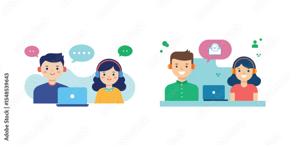 business people with social network icons business people with social network icons
