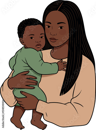 Mother holding baby child tenderly in casual clothing illustration vector 