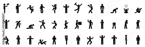 stick figure people pictogram, set of human silhouettes, man icon, various poses, gestures and movements	
