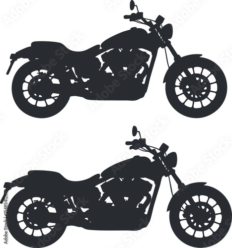 Motorcycle silhouette vector illustration showing classic cruiser bike side view design 