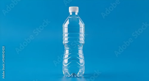 classic-cut plastic water bottle on blue background