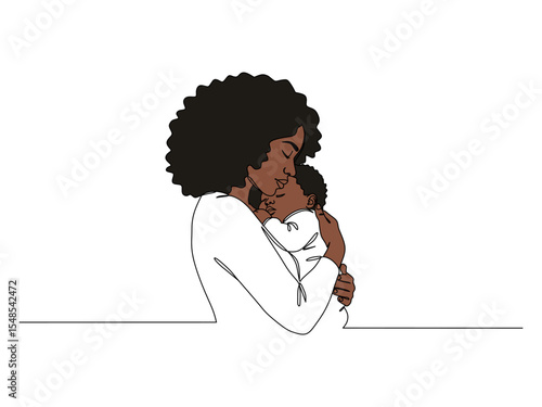 mother's love for child vector line drawing
