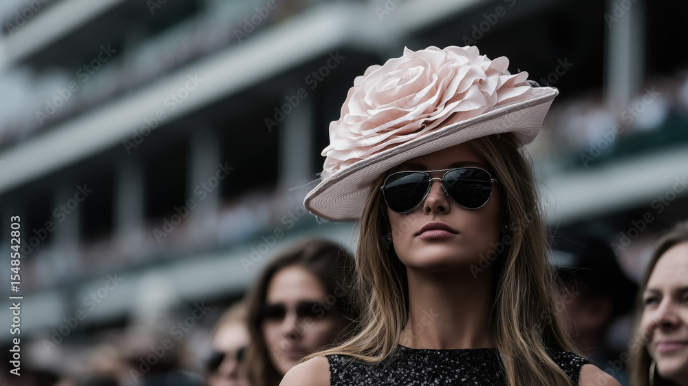 custom made wallpaper toronto digitalStylish crowd at a racetrack, in Old Money fashionable models, women, men, ladies in tailored suits and women in floral dresses and fabulous hats, chatting and watching the race