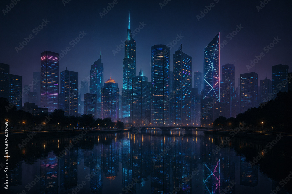 Fototapeta premium Skyline Reflections at Night