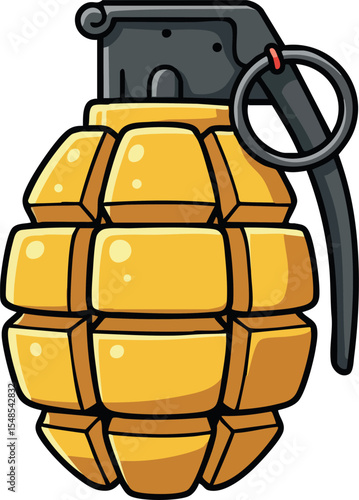 Yellow hand grenade vector illustration with safety pin and metal lever design 