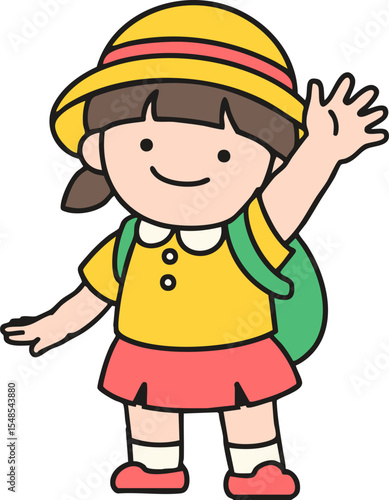 반갑게 손흔들며 인사하는 소녀
Vector Image of a Girl Greeting
