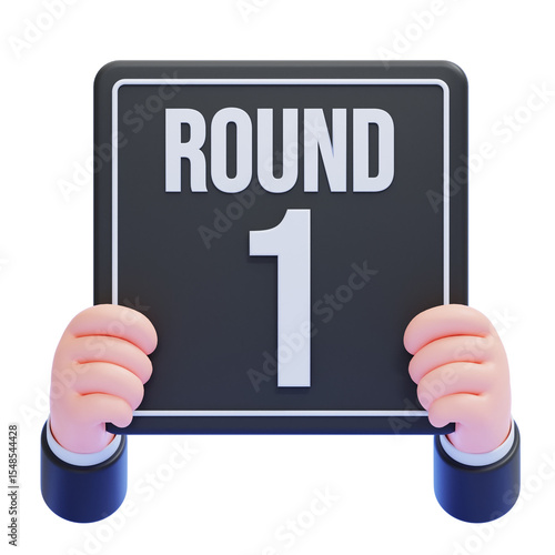 PNG 3D Round 1 Sign with Hands Holding Board Icon Isolated on a White Background
