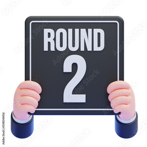 PNG 3D Round 2 Sign with Hands Holding Board Icon Isolated on a White Background