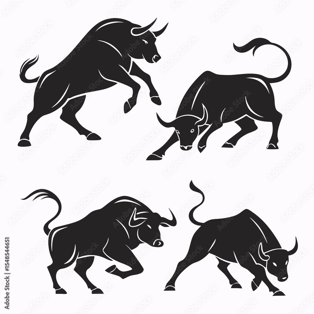 Obraz premium silhouettes of different bull poses set