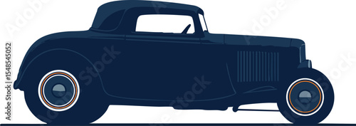 Classic vintage convertible car silhouette vector in dark blue flat design 