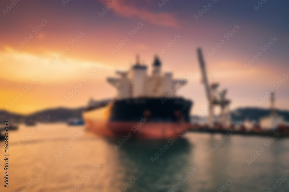 Fototapeta premium blurry photo of giant tanker ship docked at port to transport oil from land, sunset, energy.