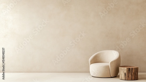 Beige armchair and side table in empty room
