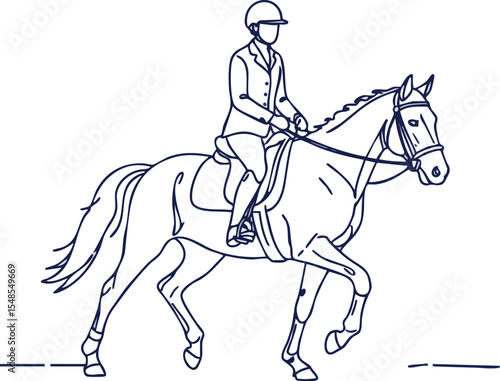Equestrian rider on horse in motion line art vector illustration simple design 