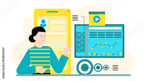Person showcasing data analytics on laptop screen. Suitable for technology blogs, business presentations, digital marketing materials, and educational content on data analysis.