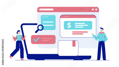 Suitable for business, finance, technology websites or blogs. Illustrates teamwork, collaboration, online finance tools, financial management, digital transactions, budgeting.