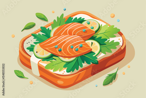Artistic Salmon Toast with Greens and Citrus Illustration for Food Blog