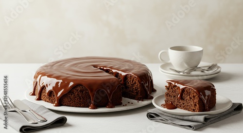 Indulge in Decadence: A Rich Chocolate Cake Drizzled with Luscious Caramel Glaze, Ready to Savor Every Bite.