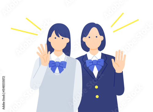 受験・塾のイメージ 仲良し女子学生がエールを送る上半身ベクターイラスト素材