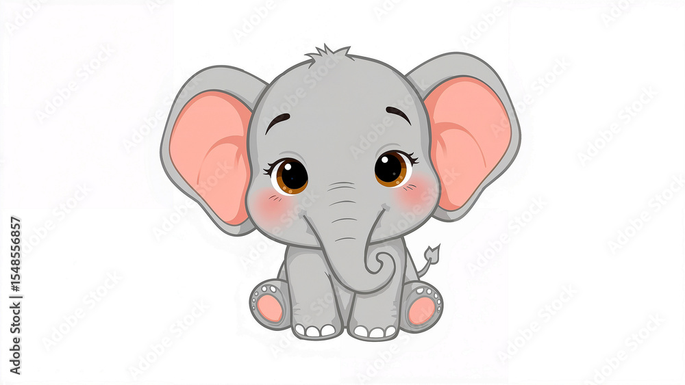 Fototapeta premium Charming cartoon baby elephant with big eyes