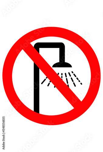 No showering. Do not spray water. No bathing allowed
Prohibited water use. Showering forbidden. Water spray restricted. 
Do not shower. No water. Restricted water flow symbol.
