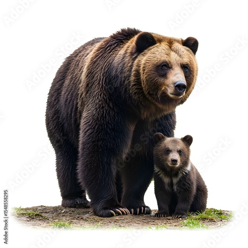 A realistic bear in a white background and a thoroughbred bear standing against a white background