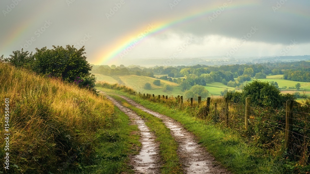 Fototapeta premium Countryside path rainbow