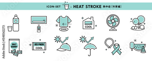 熱中症予防アイコンセット／夏の健康対策イラスト素材（Heatstroke Prevention Icon Set）