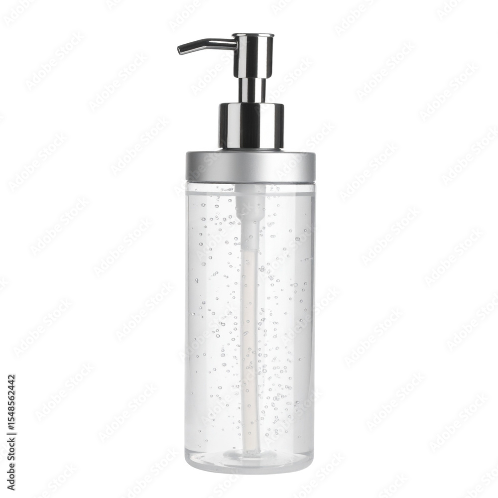 Obraz premium Clear liquid hand soap dispenser with silver pump for bathroom sink
