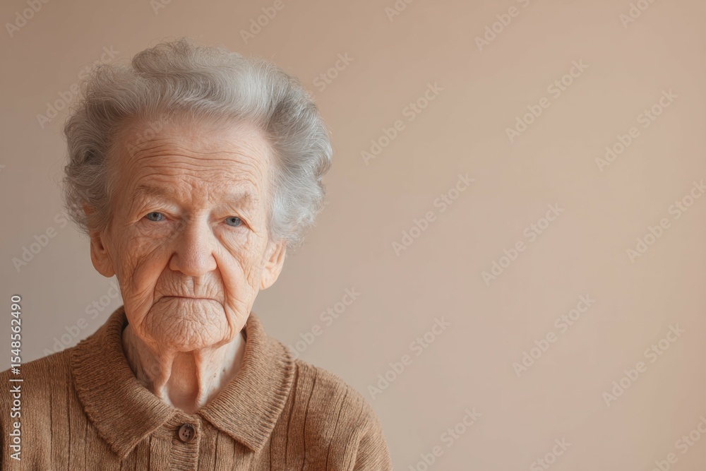 Portrait of an elderly woman indoor studio photographic art neutral background close-up loneliness and wisdom Portrait of an elderly woman indoor studio photographic art neutral background close-up loneliness and wisdom