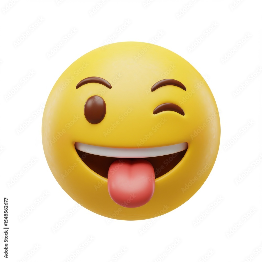 Fototapeta premium 3d winking smiley face with tongue out isolated on white background