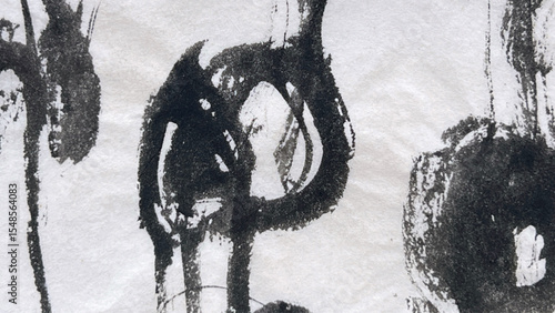 sumi ink wash drawing created with brush, sumi  ink wash painting with visible brushstrokes, ink drawing made with sumi brush, sumi ink painting washi paper texture, bleeding texture