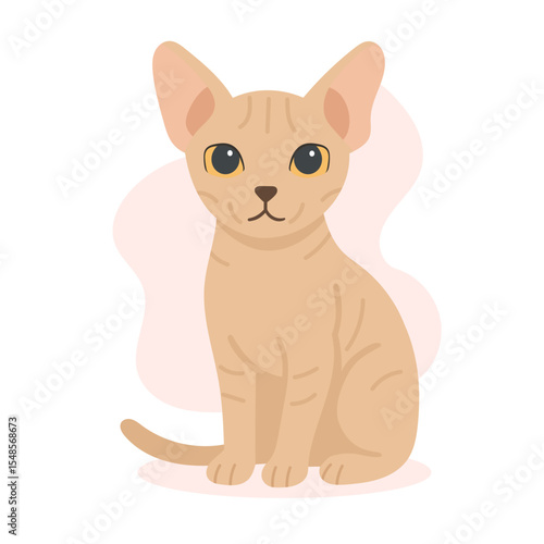 Sphynx cat with wrinkled skin and upright ears sits poised. This sphynx cat artwork shows strong presence and unique form of sphynx cat breed.