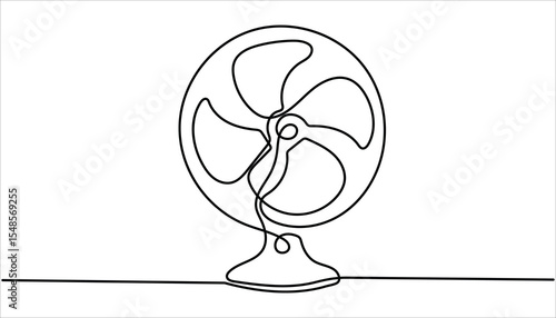 Continuous one line drawing of fan, Simple isolated, Electric fan. Electric fan in continuous one line drawing. Single line art draw of fan. Continuous line draw design graphic vector illustration.