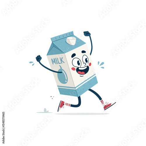 Milk Carton on a Joyful Run: A vibrant illustration of a milk carton springs to life, full of playful energy. It's a whimsical celebration of freshness and fun.