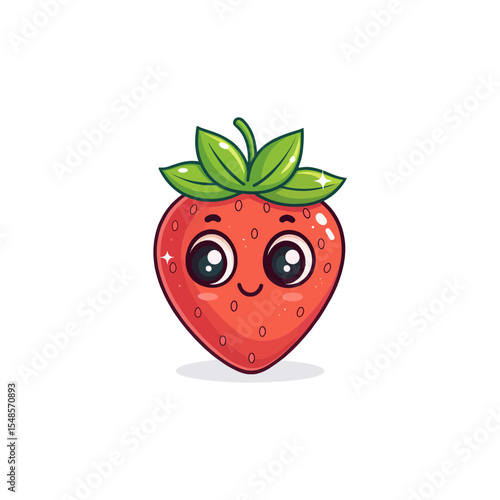 Sweet Strawberry Smile: A delightful cartoon strawberry smiles at the viewer, the image bursts with joy and freshness, perfect for capturing the essence of springtime.
