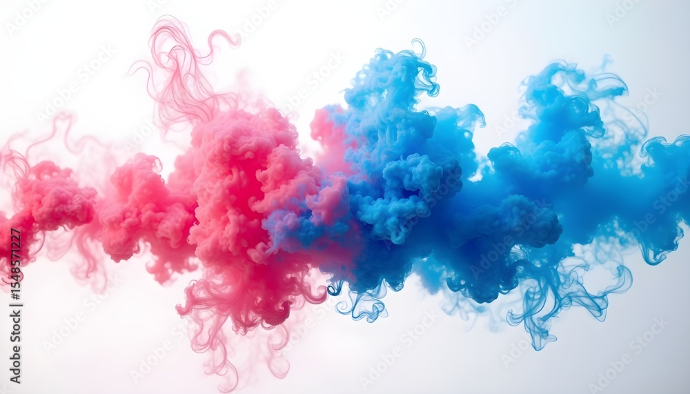 Fototapeta premium A dynamic composition of pink and blue smoke on a plain white background