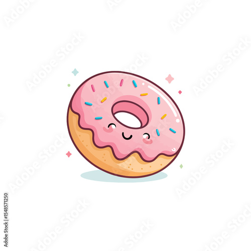 Whimsical Donut Delight: A cheerfully designed donut adorned with vibrant pink frosting and playful sprinkles, radiating sugary sweetness and cartoonish charm.