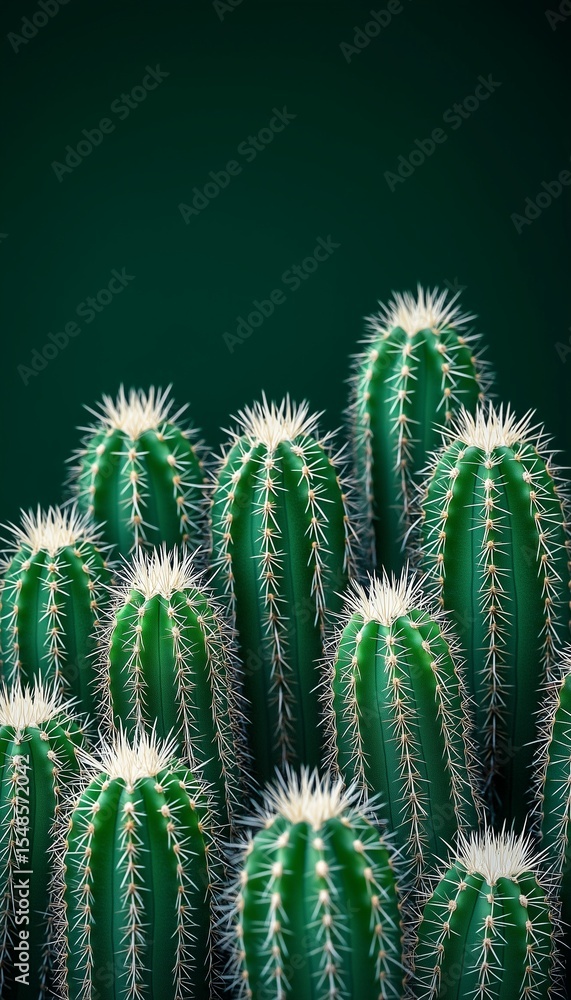 Green cactus desert plant group closeup on matte dark background Green cactus desert plant group closeup on matte dark background