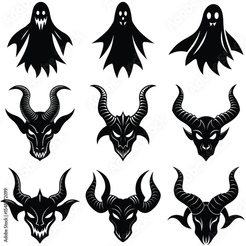 Halloween graphic set ghosts and devil heads