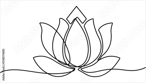 Lotus flower continuous one line drawing. Wellness concept in simple linear style. Continuous one line drawing of a lotus bud on white background vector illustration.
