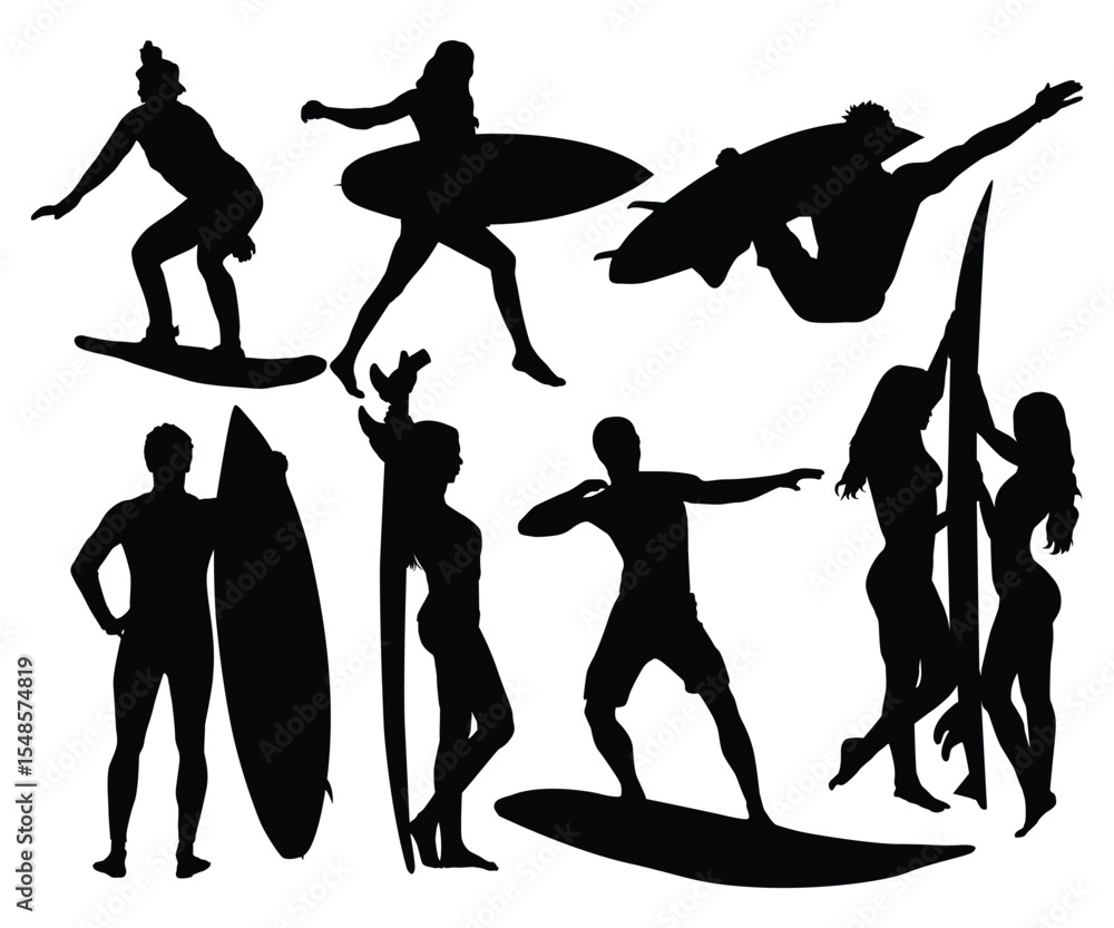 Φωτογραφία Surfer surfboard boarding female surfer surfing silhouette outline