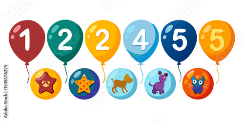 Festive Celebration Balloon Icons - Party, Birthday, Heart, Star.
